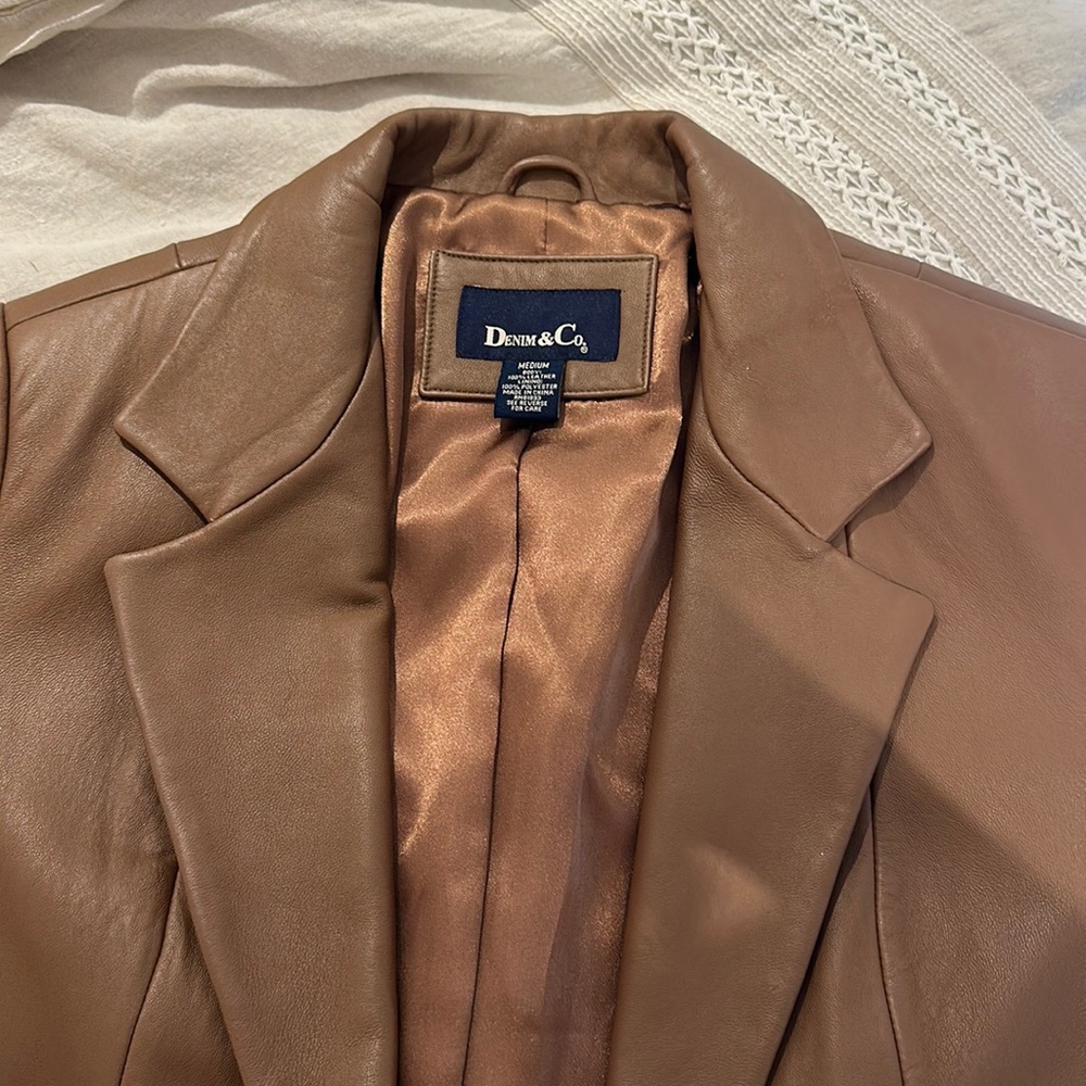 Genuine leather satin lined Denim & Co Women’s Brown Leather Blazer